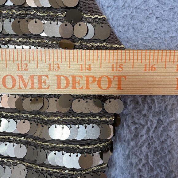 New BCBG Sequin Gold NYE Bronze Iman Mini Dress Small Coin Criss Cross Back NWT - Picture 8 of 14